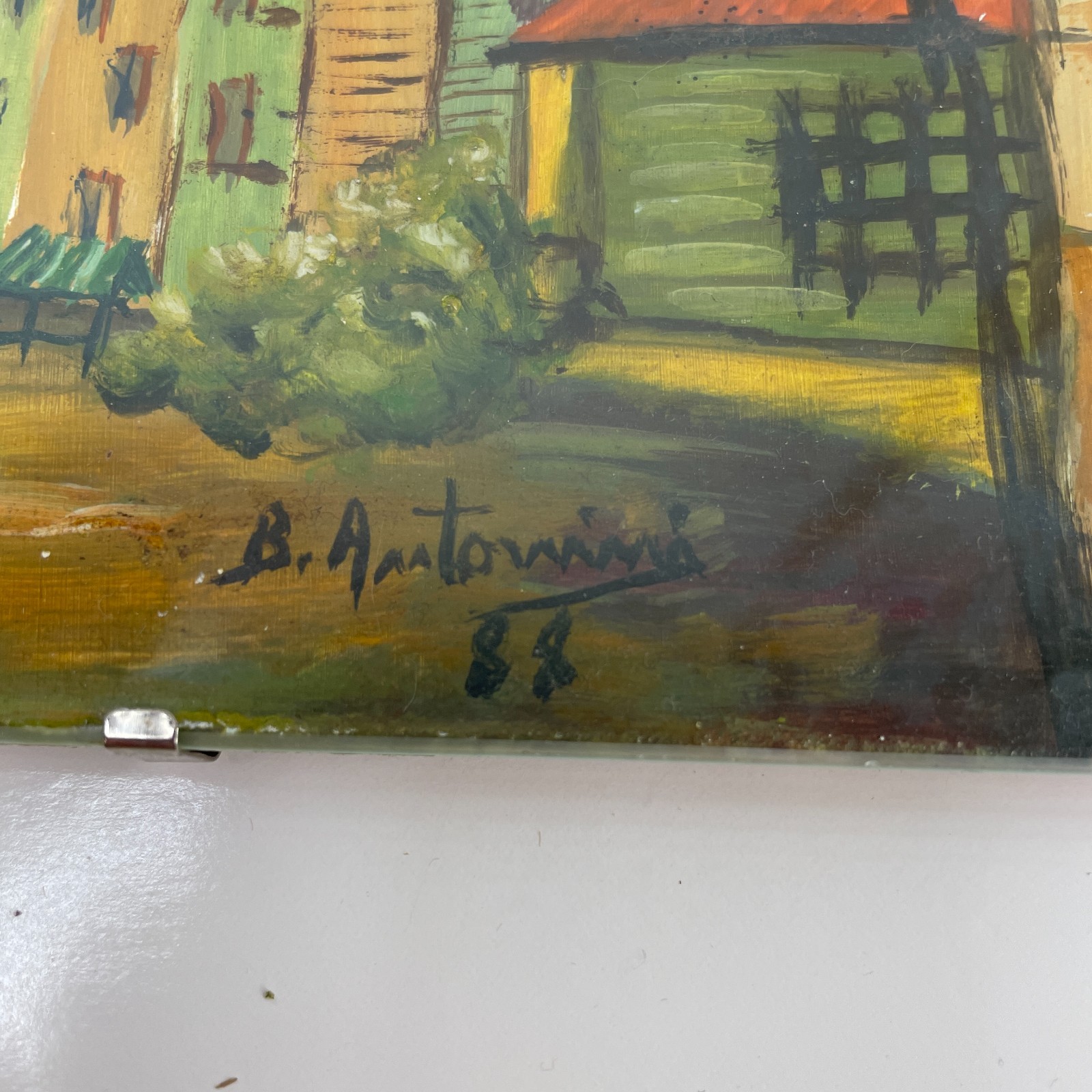 Signed Impressionist-Style Painting Street Scene 7″x5″ In Clip Frame 1988 OOAK