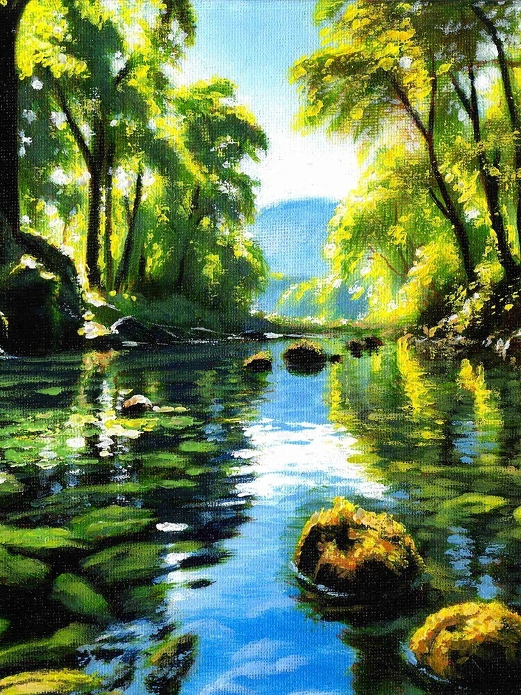 Original Oil Painting Arseni QUIET RIVER 12″x8″ Landscape Impressionism Art