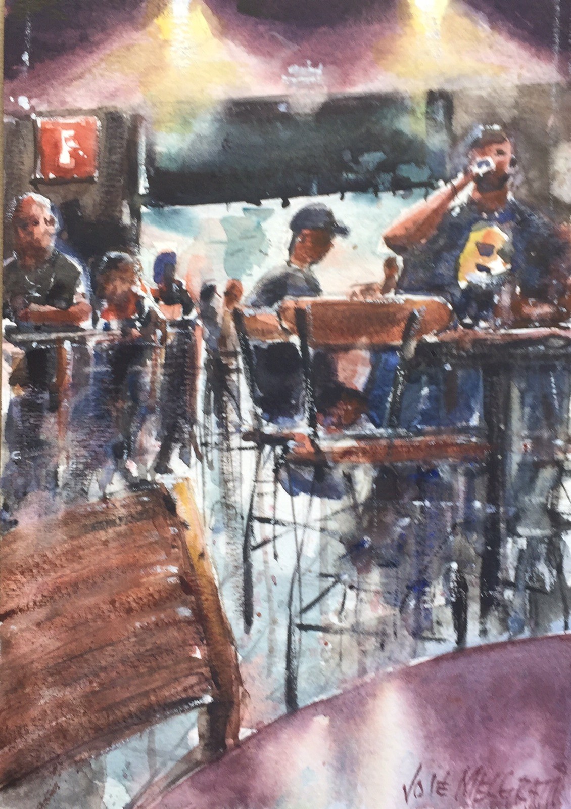 Original Watercolor Painting Sports Bar One-of-a-kind 7.1/2″ X 10.1/2″ Art