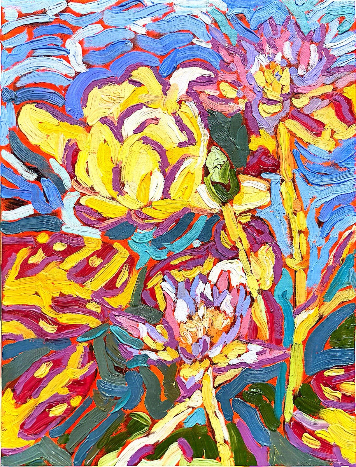 GERARD 11X14 IN-Abstract Expressionist Original Oil Painting Flowers