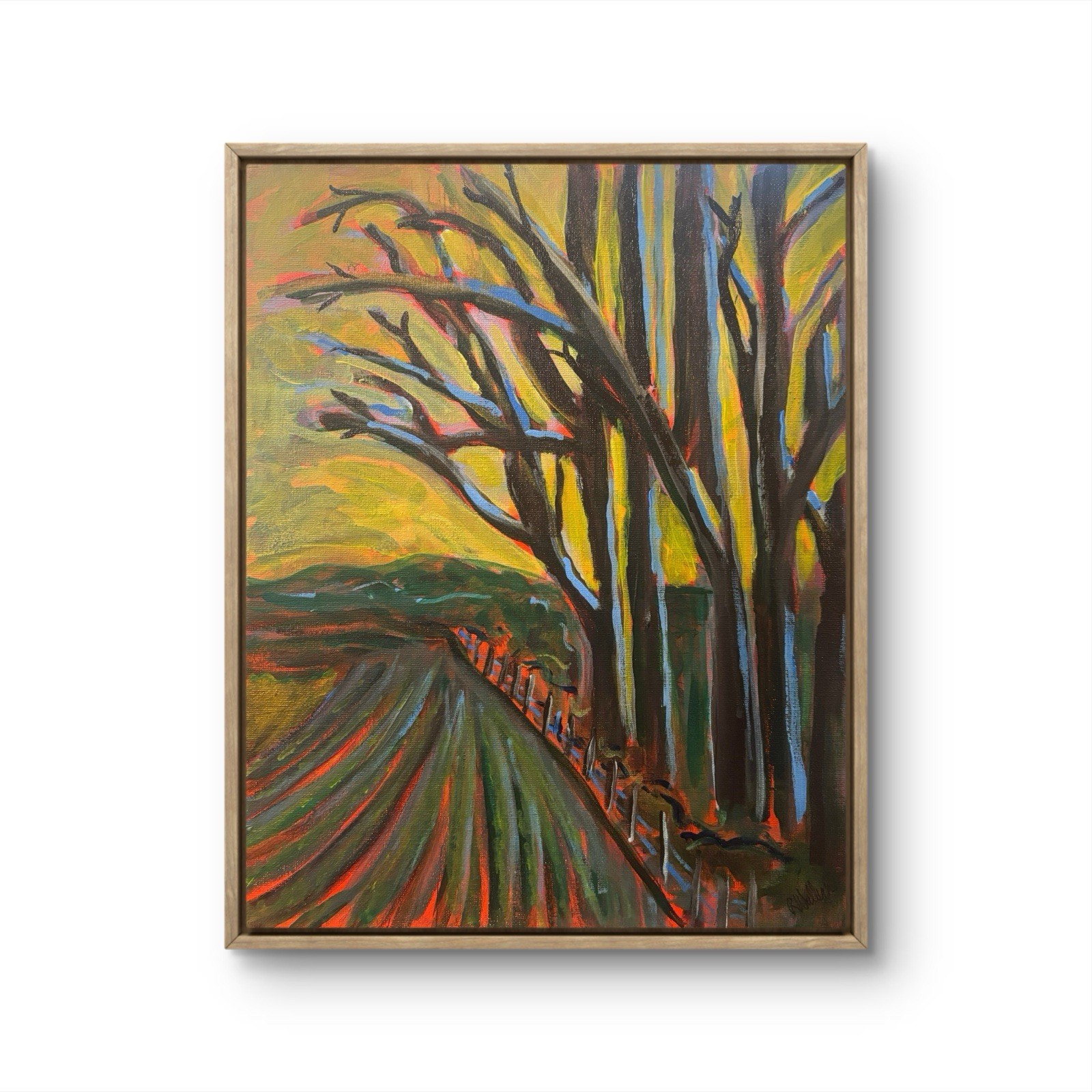 Original Art Signed Canvas Signed Landscape Colors Blue Yellow Orange