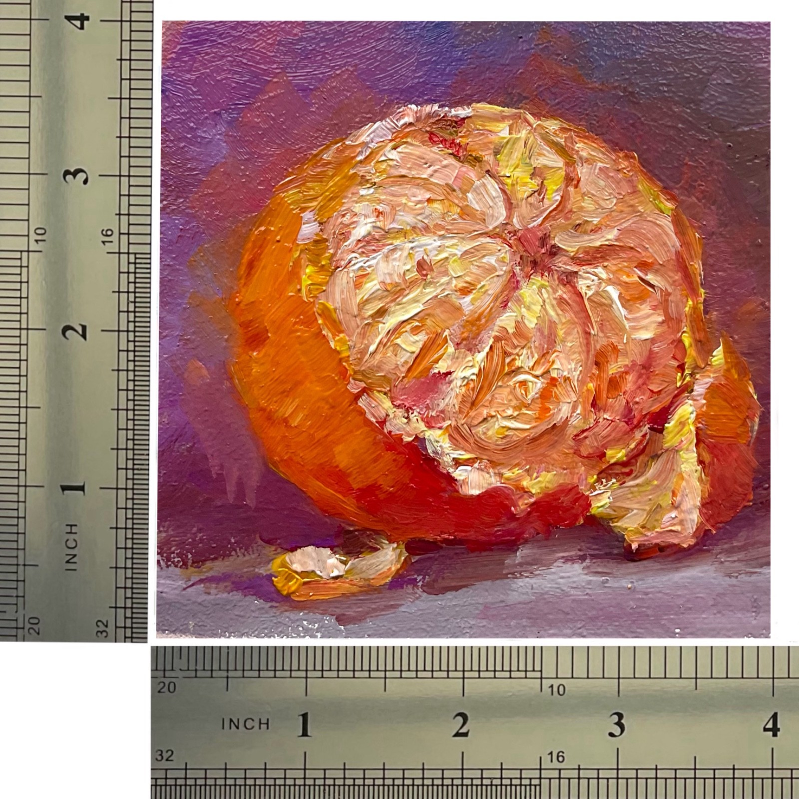 Original Oil Painting Orange Citrus Still Life Home Decor Wall Art 4x4in Signed