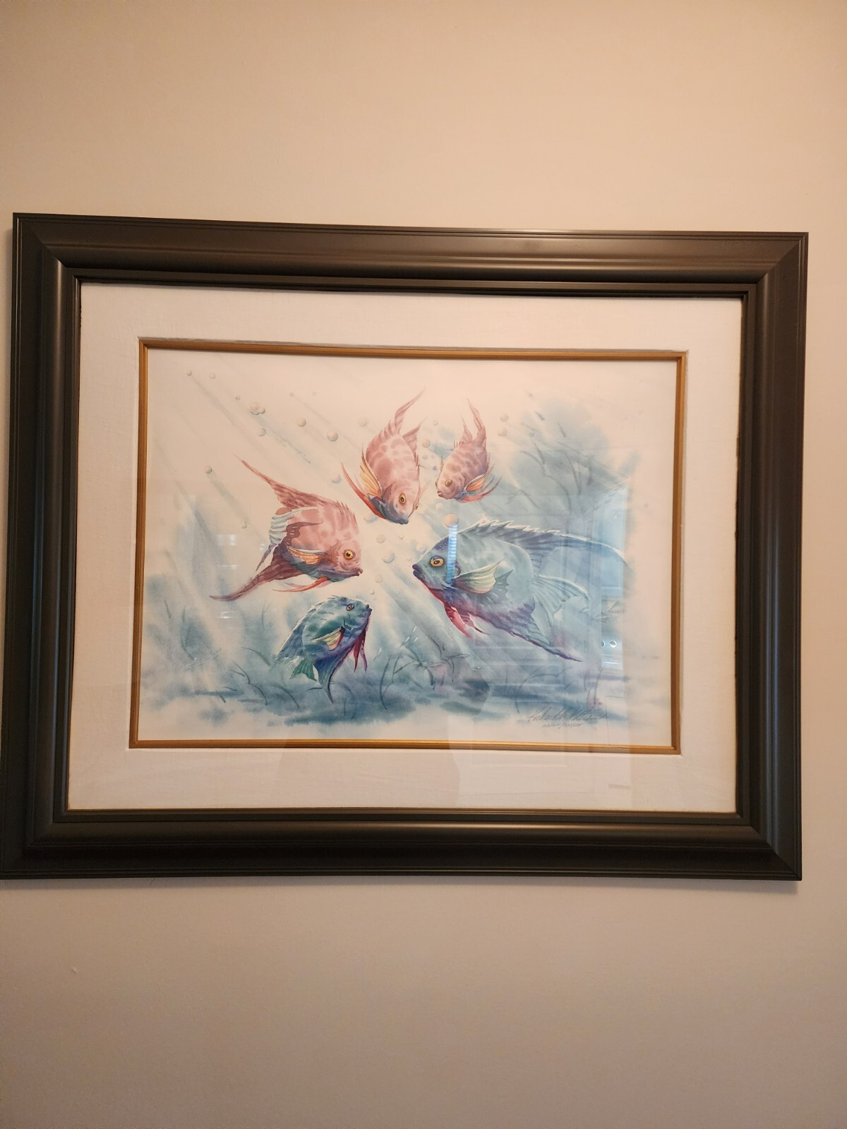 Lithograph Signed Richard E Williams Watercolor Painting “Tropical Fish” 20X27