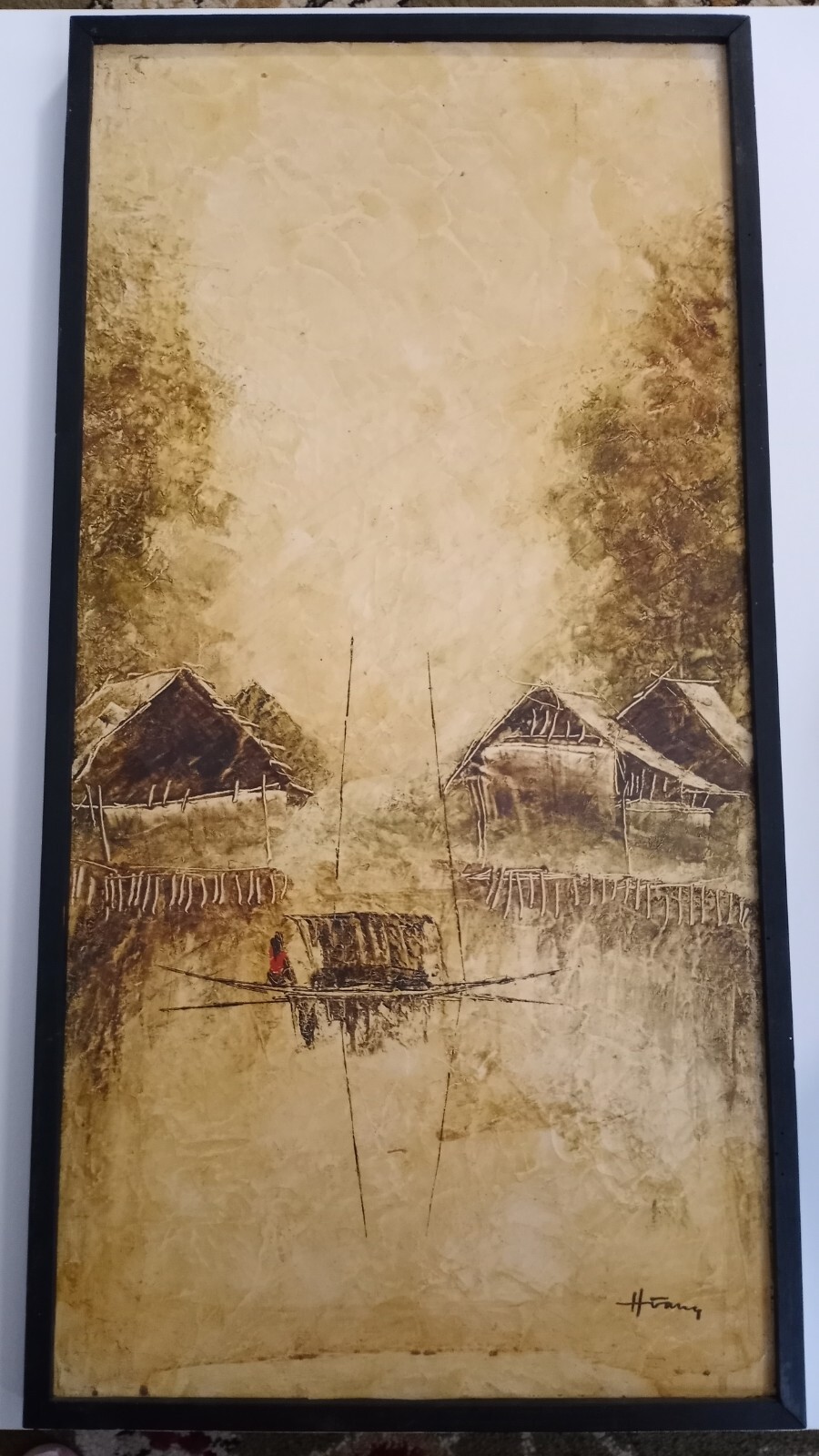 Asian Oil on Canvas by Huang 27 x 13.5 inches