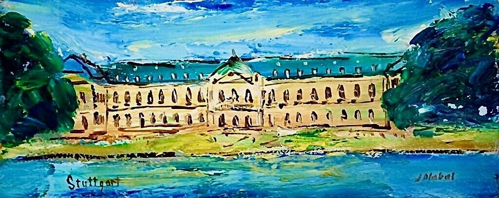 Vintage Oil Painting by Czech Artist Jozef Dlabal – «Stuttgart», 1950s