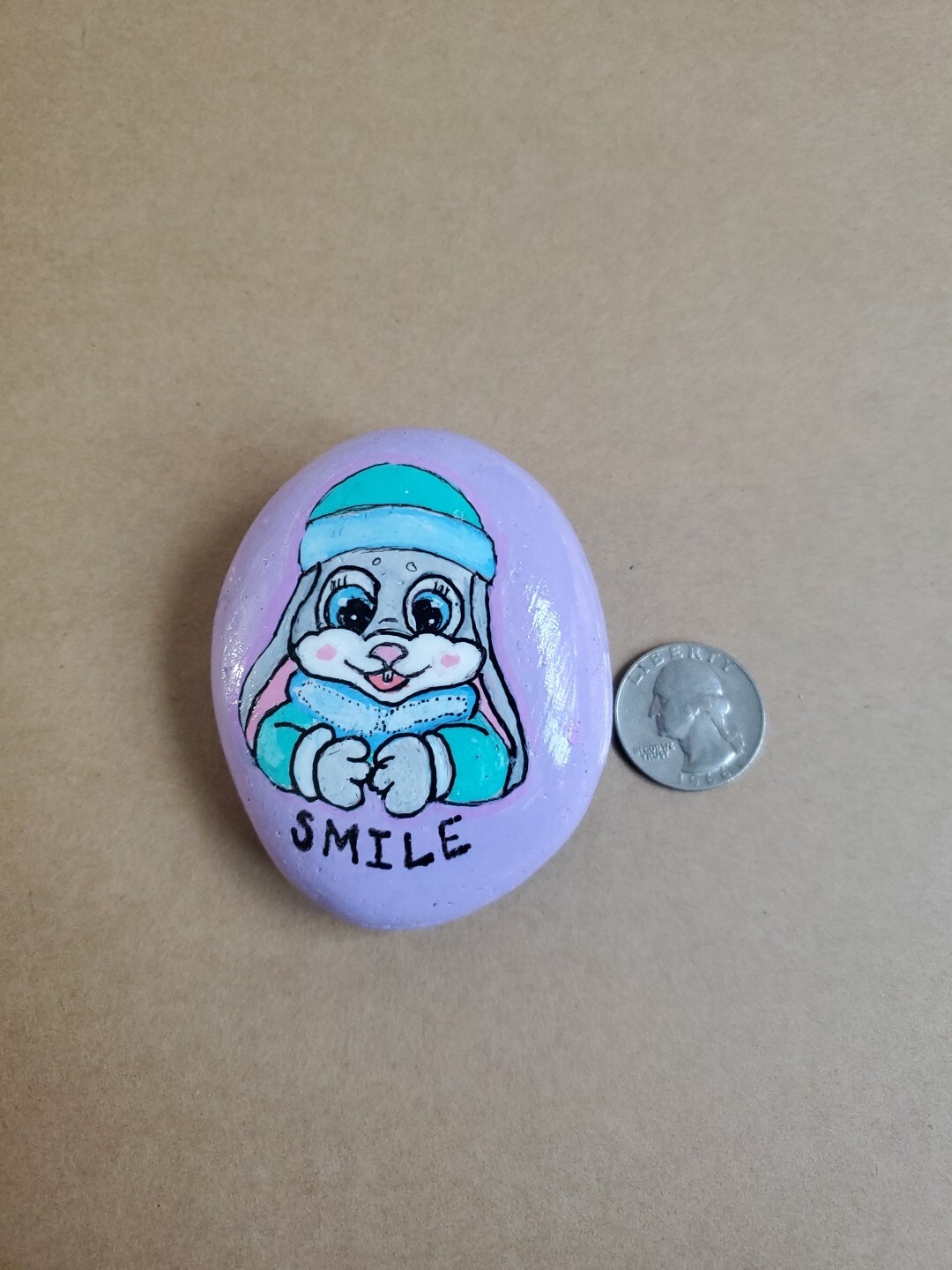 hand painted Cute Bunny Smile collectible gifting ideas pebble stone