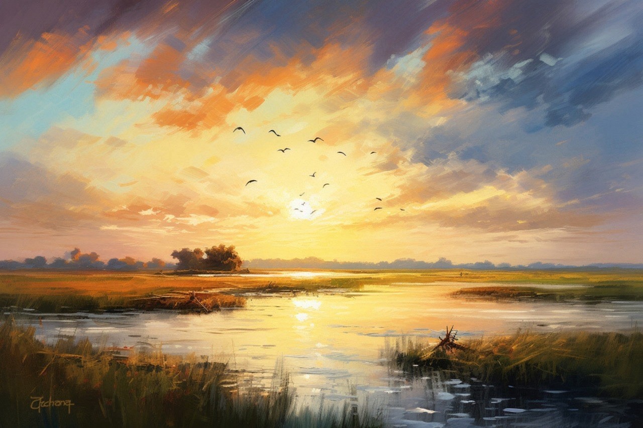 Original, Hand Painted, Oil Painting “Prairie Sunset” 30×20” Signed By Artist