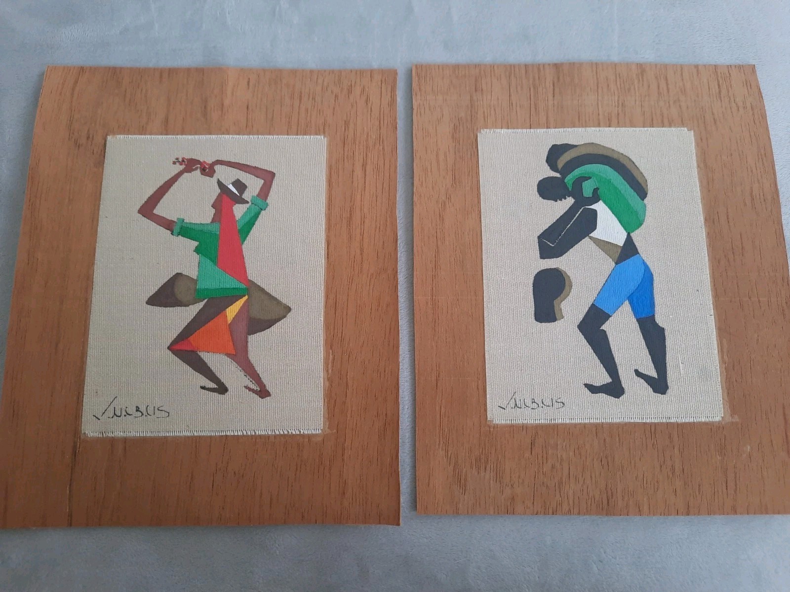 Virgilio Nabais Painted Linen on Wood #31 Coffee Harvester And # 41 Coffe Loader