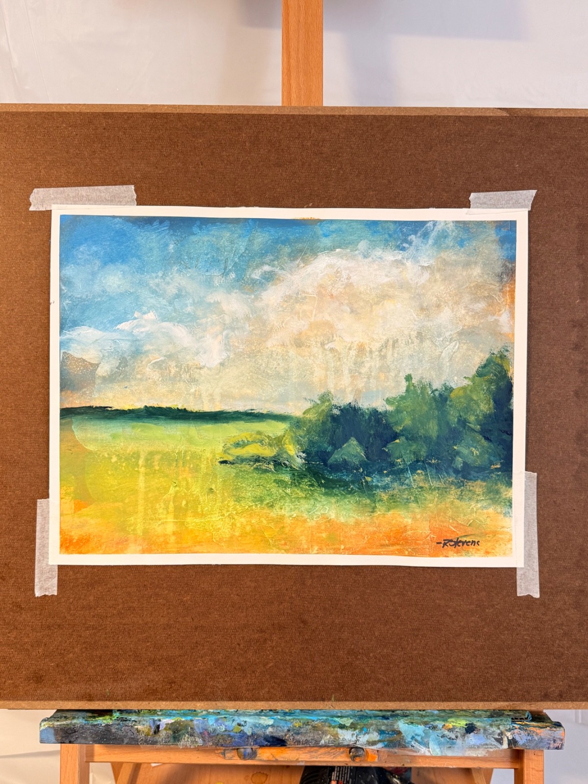 Contemporary Abstract Landscape Painting Textured Cotton Paper 12×16 R Stevens