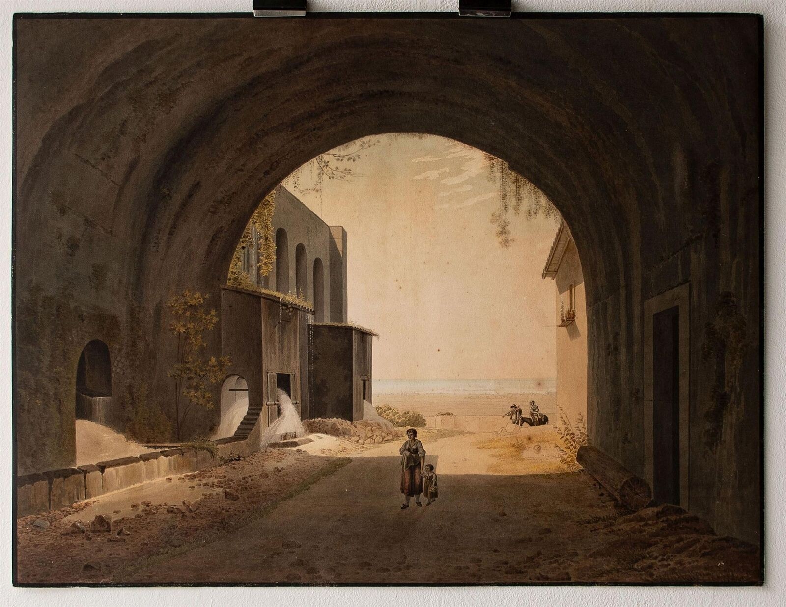 Unique Tivoli Sanctuary of Hercules Victor Architecture Unsigned Watercolor 1833