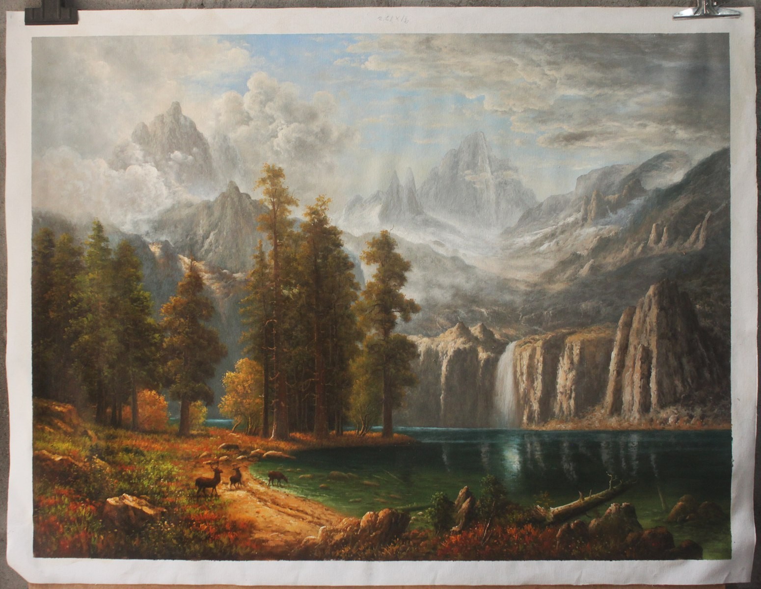 Reproduction of Albert Bierstadt Sierra Nevada landscape oil on canvas 36″x48″