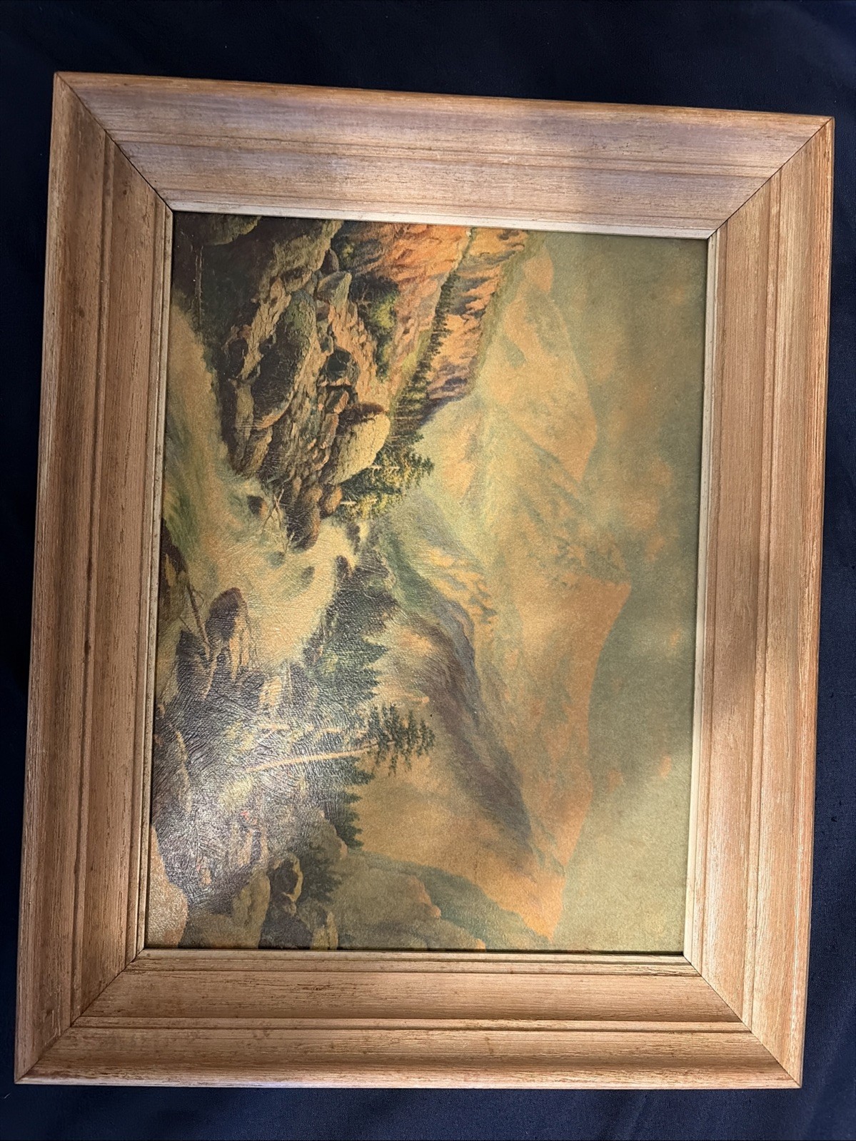 Vintage Art. Stream Landscape And Mountains. Not A Painting