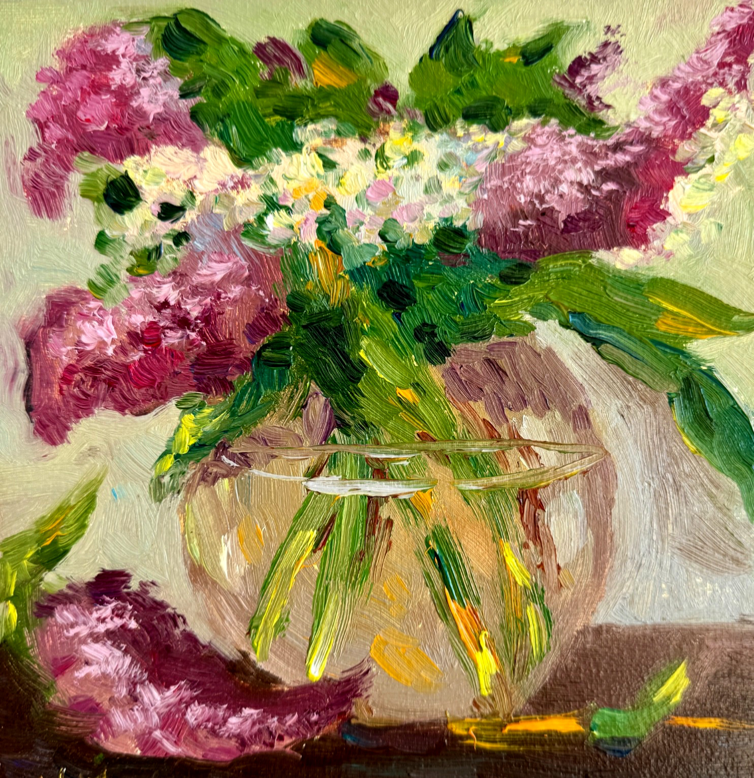 Lilacs Painting Original Oil Impasto Flowers Canvas Bouquet Art VICTORIA MAC 8X8