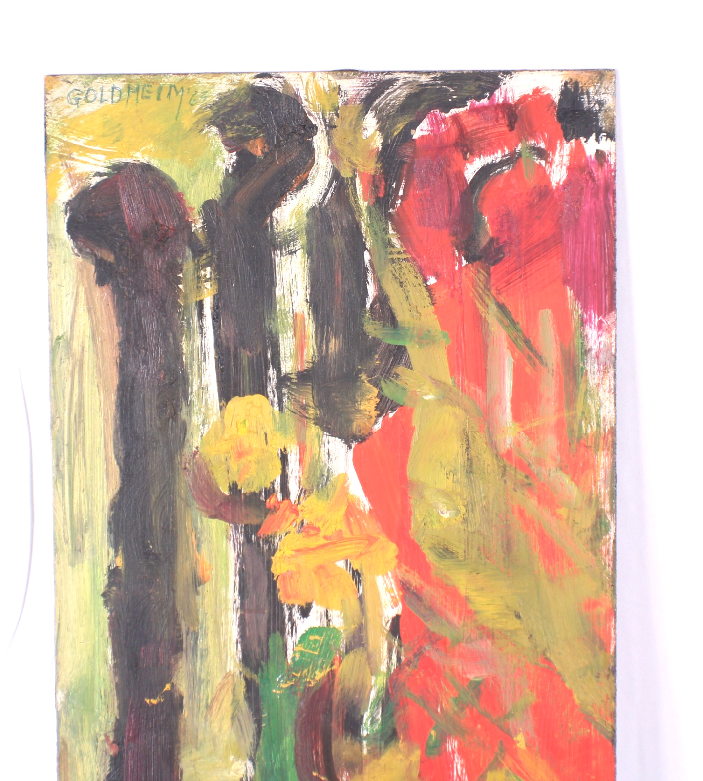 Mid Century MCM Abstract Multi Color Oil Painting Signed Goldheim 1904-2002