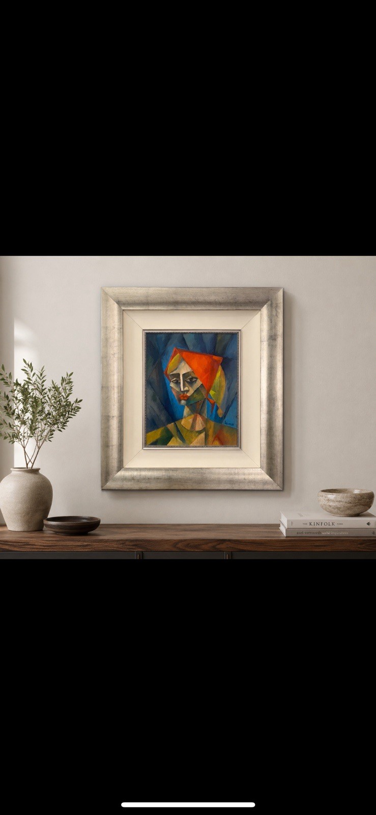 Yuroz “Woman In Red Scarf II” Original Oil on Panel Cubist Painting Framed 2003