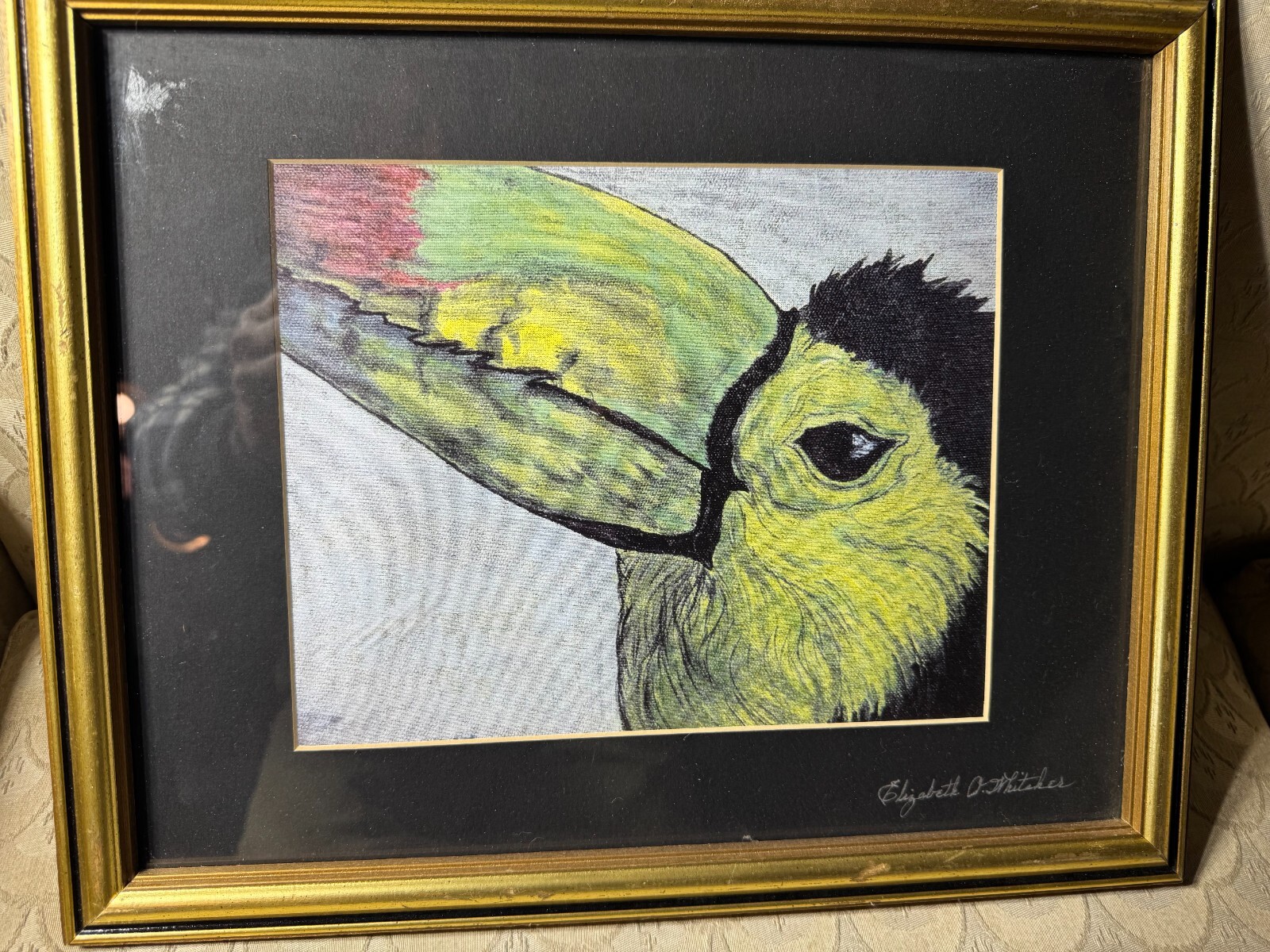 Elizabeth Whitaker «A Toucan Scene» Mixed Media Painting – Signed And Framed