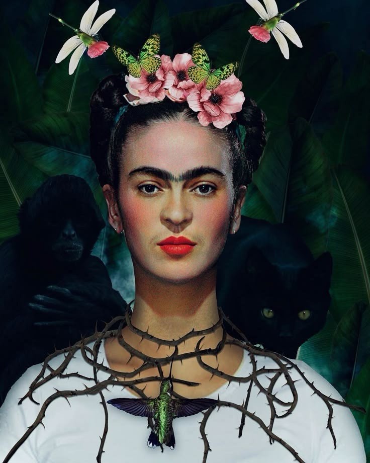 Frida Kahlo Signed Oil Painting on Canvas in Mexican Art .