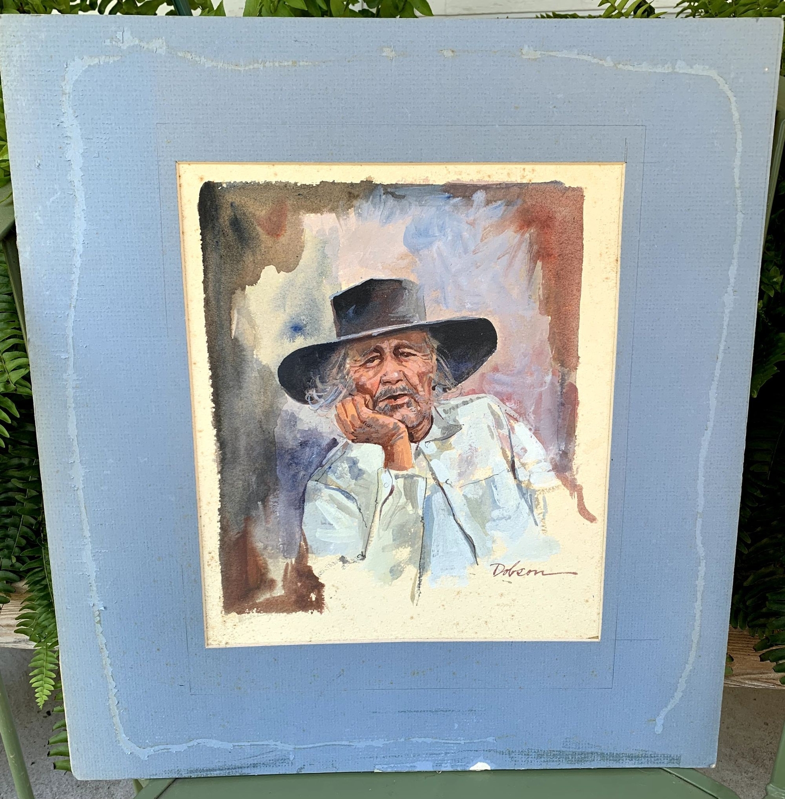 Steven Gaston Dobson ~ SG Dobson ~ Old man in hat portrait ~ 15″ x 12″