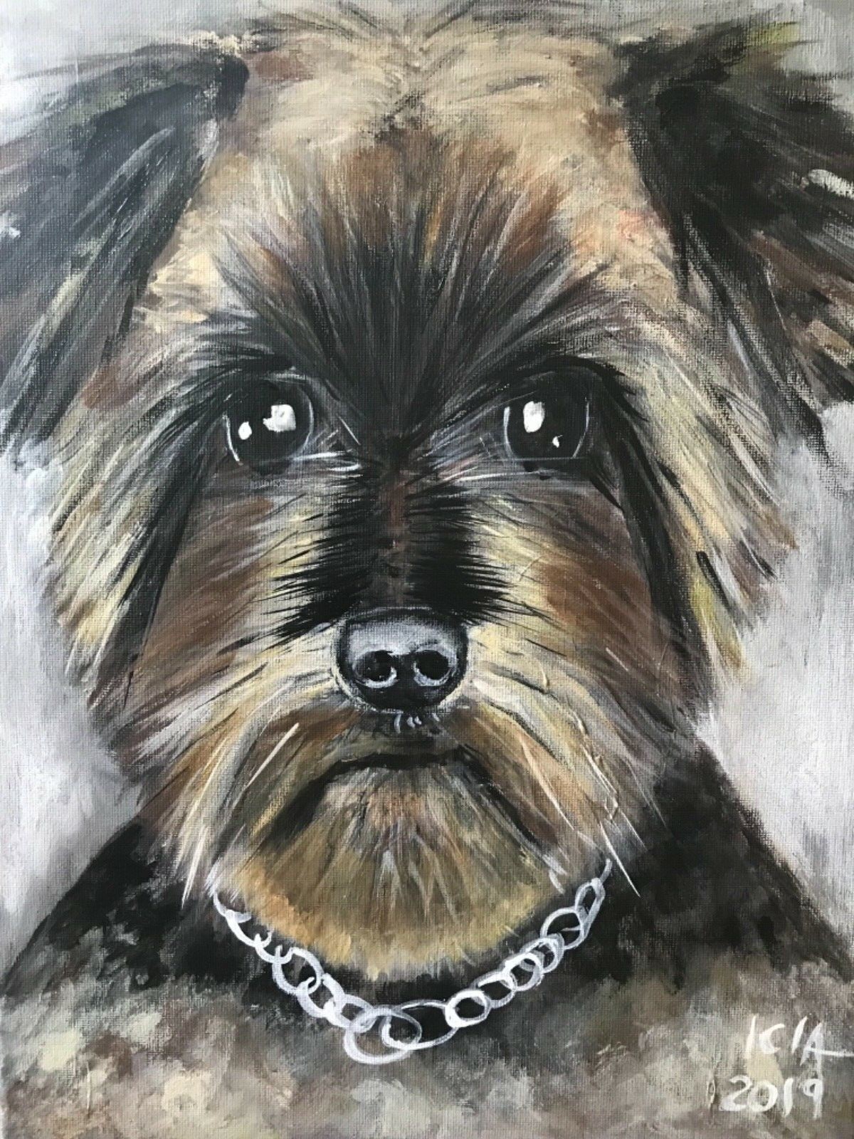 Original acrylic painting Yorkie terrier on canvas 14x11x0.5 in, wall art,