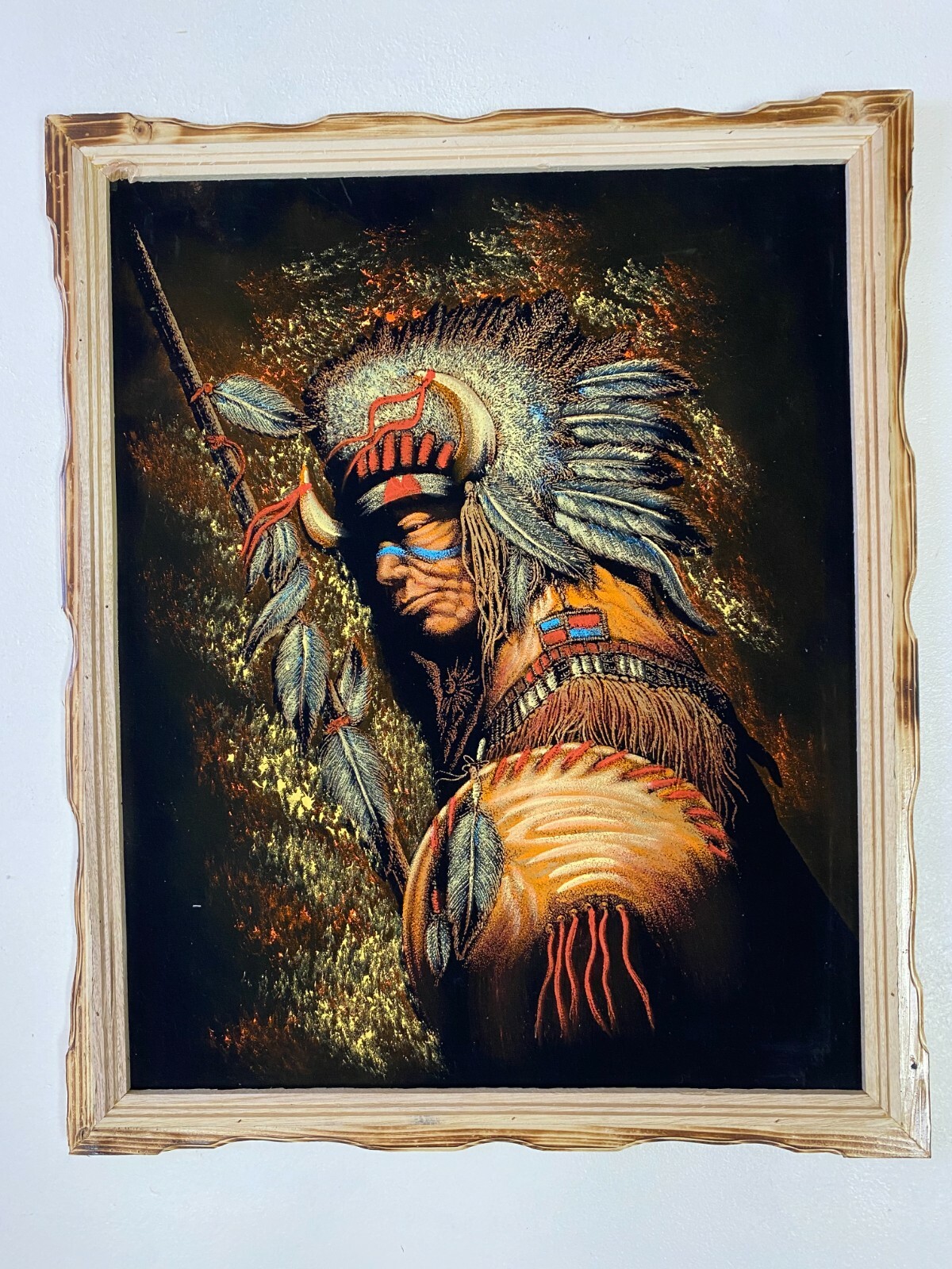 WARRIOR , Hand Painted , VELVET PAINTING , 18″ BY 22″ W , FRAME , DECOR #D