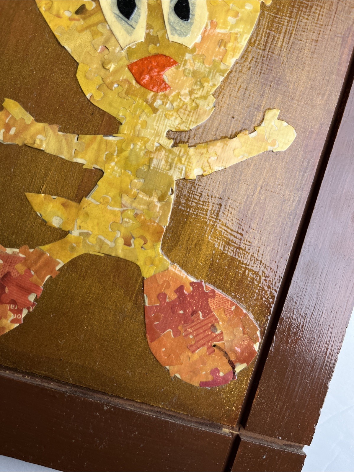 Handmade Unique Tweety Bird Art Modern Using Puzzle Piece Collage Vtg Warner Bro