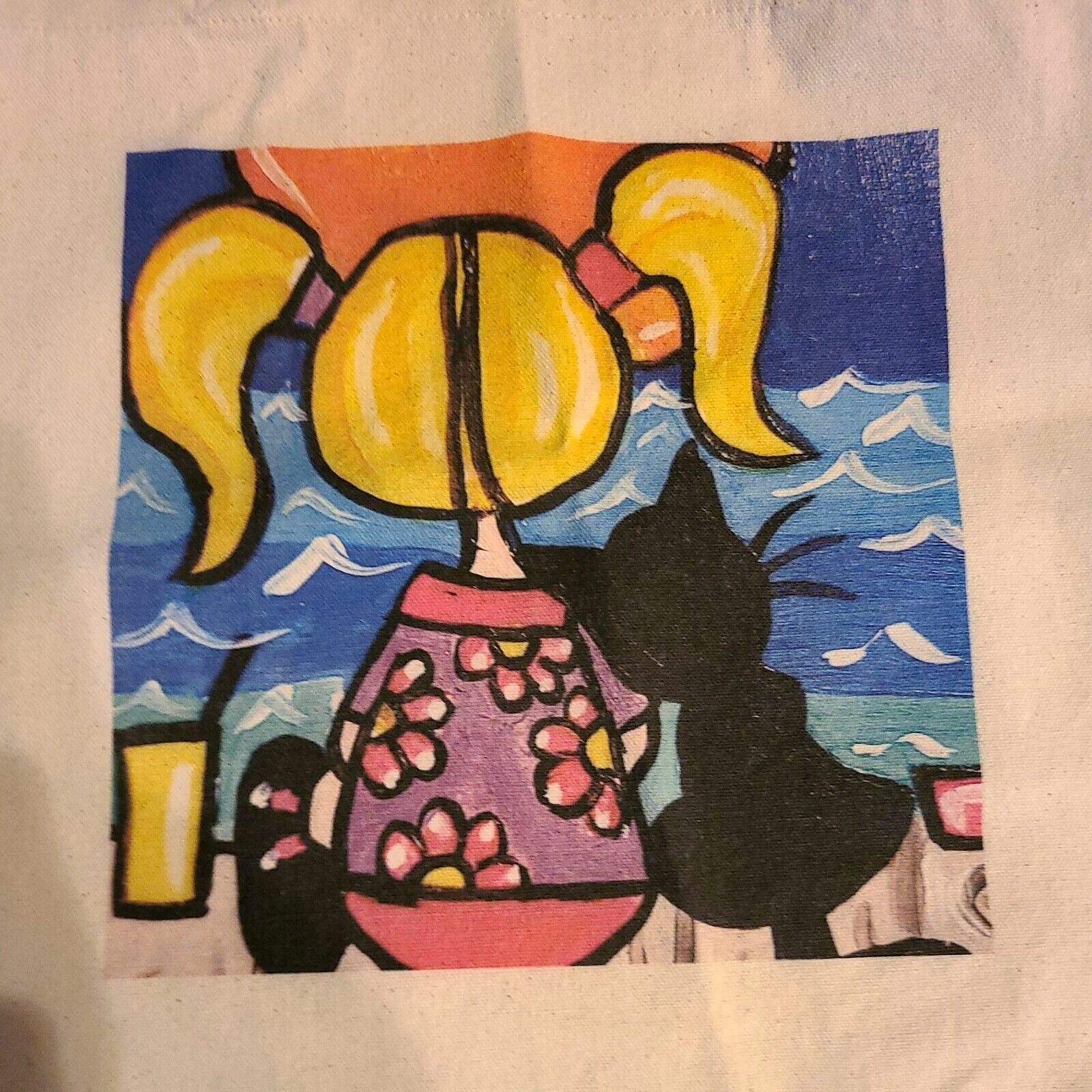 NEW NOT ACEO CANVAS WATCHING THE SUNSET CAT TOTE BAG 15×15 » 2000-now