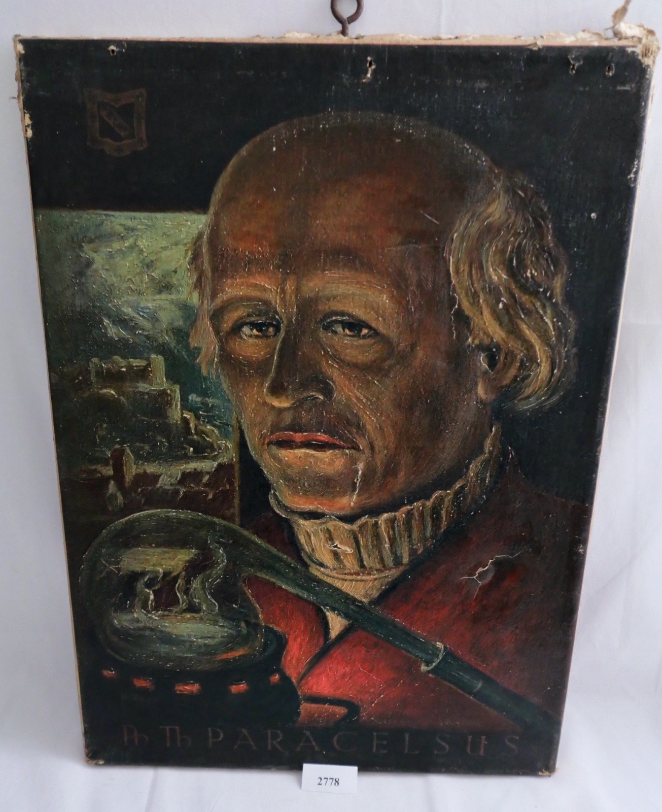 Antique Portrait Oil Painting Paracelsus on Canvas Alchemist Physician 45x33cm