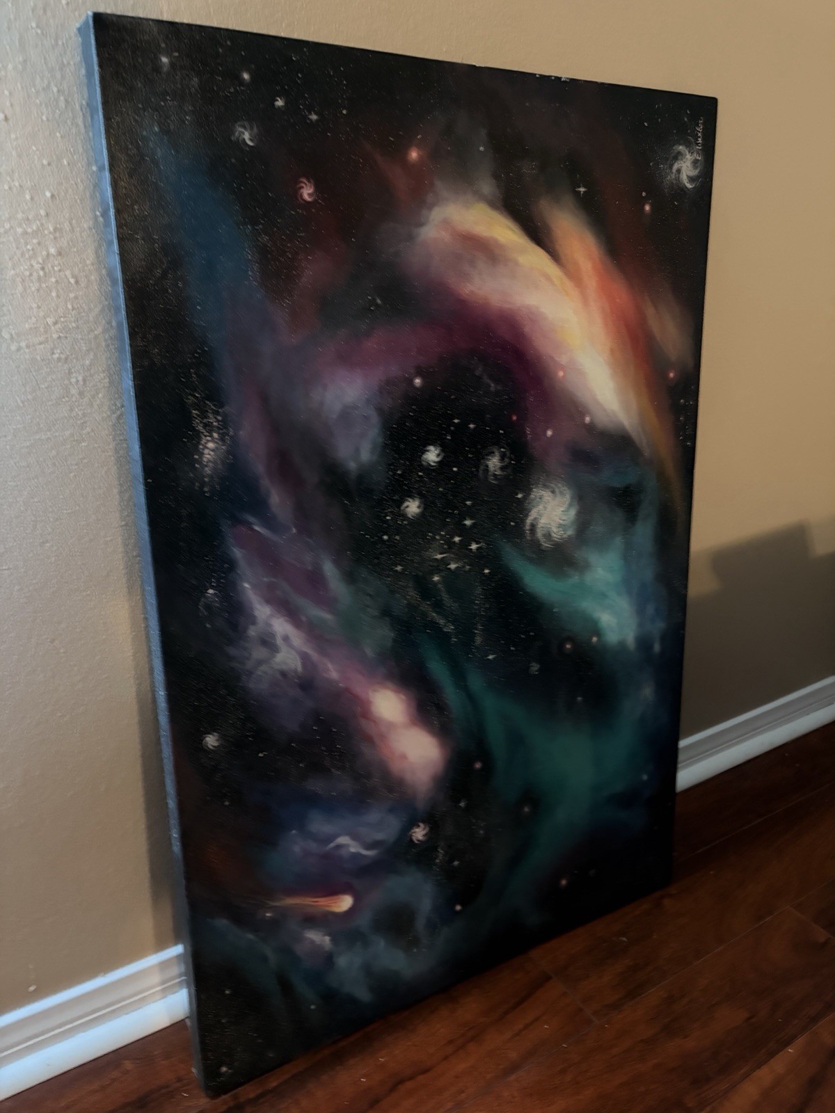 Huge Abstract Cosmic Outer Space Acrylic Painting on Canvas Signed by E.Wexler