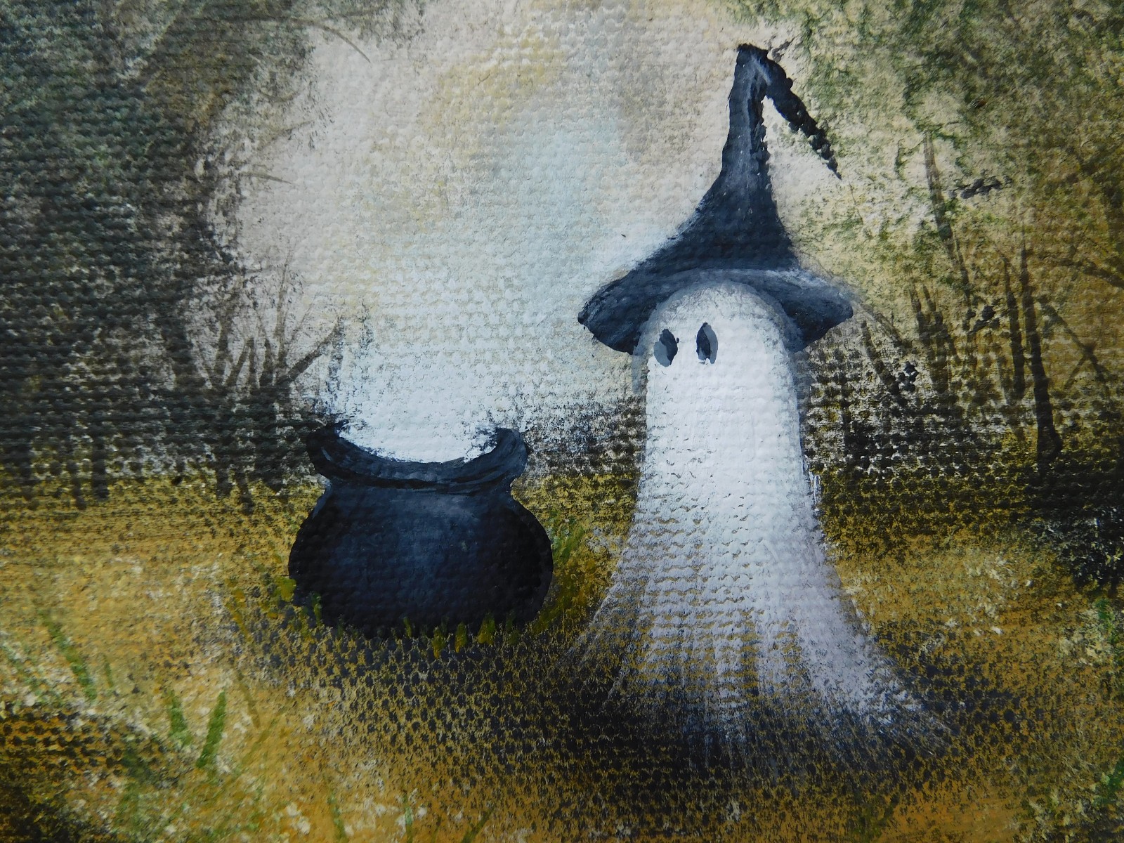 Ghost Witch Cauldron Gothic Painting Spooky Art by Rain Crow