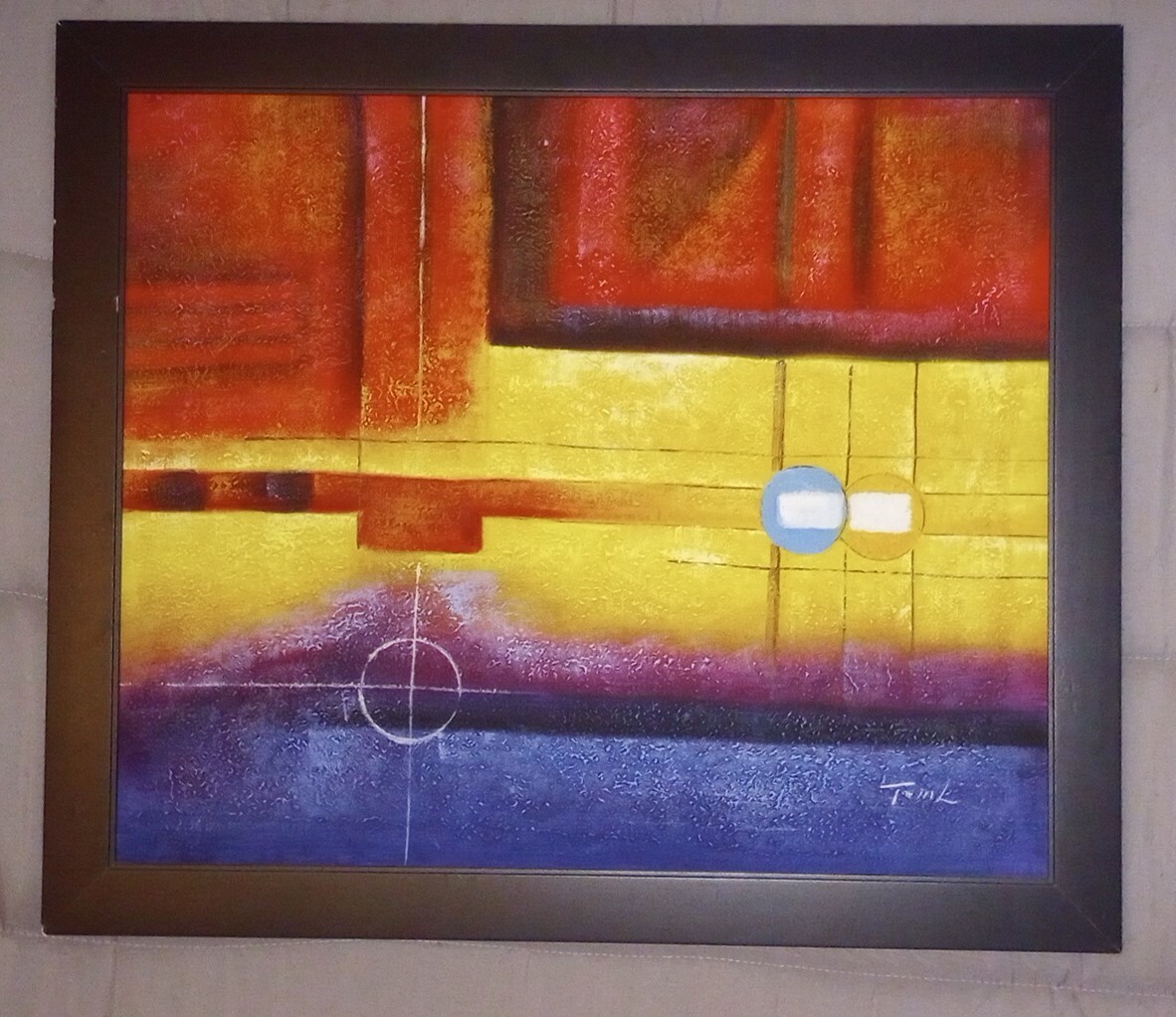 Real Tom L. Geometric Abstract Art Painting 23×27″ Framed Signed By Artist