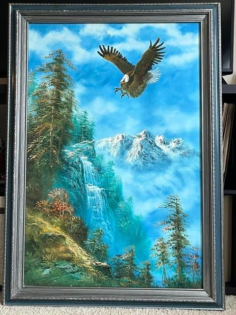 Original Framed Oil Painting on Canvas Eagle in Flight by W. Amadio Signed Vtg