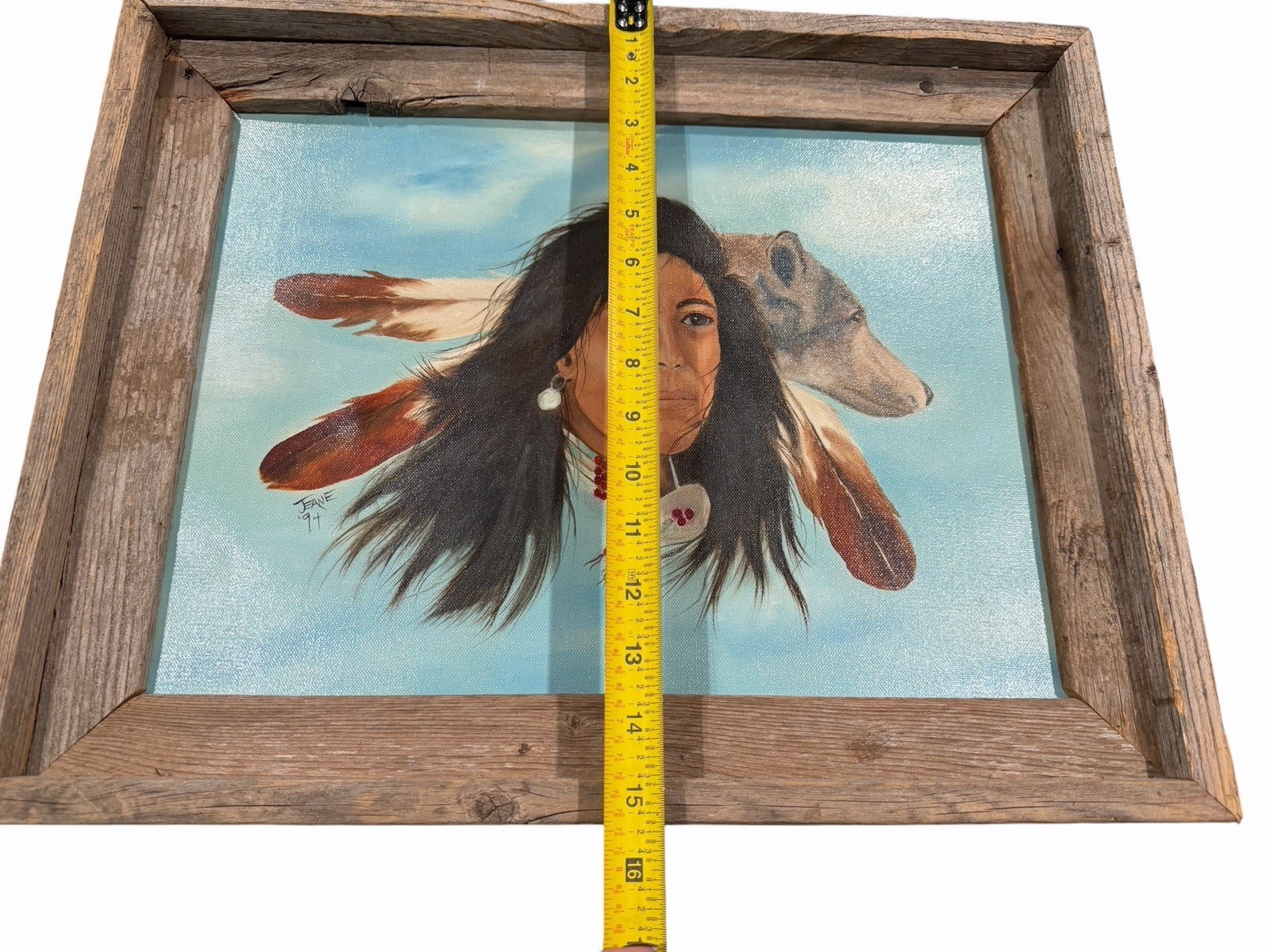 Original Native American Indian Hand Painted Art In Barnwood Frame Artist Signed