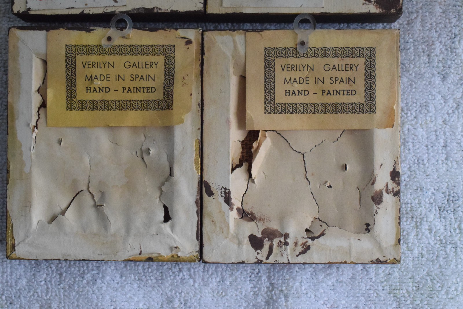 4 VTG Verilyn Gallery Signed Art, Hand-Painted Flowers Gold Frames 3×3.75, SPAIN
