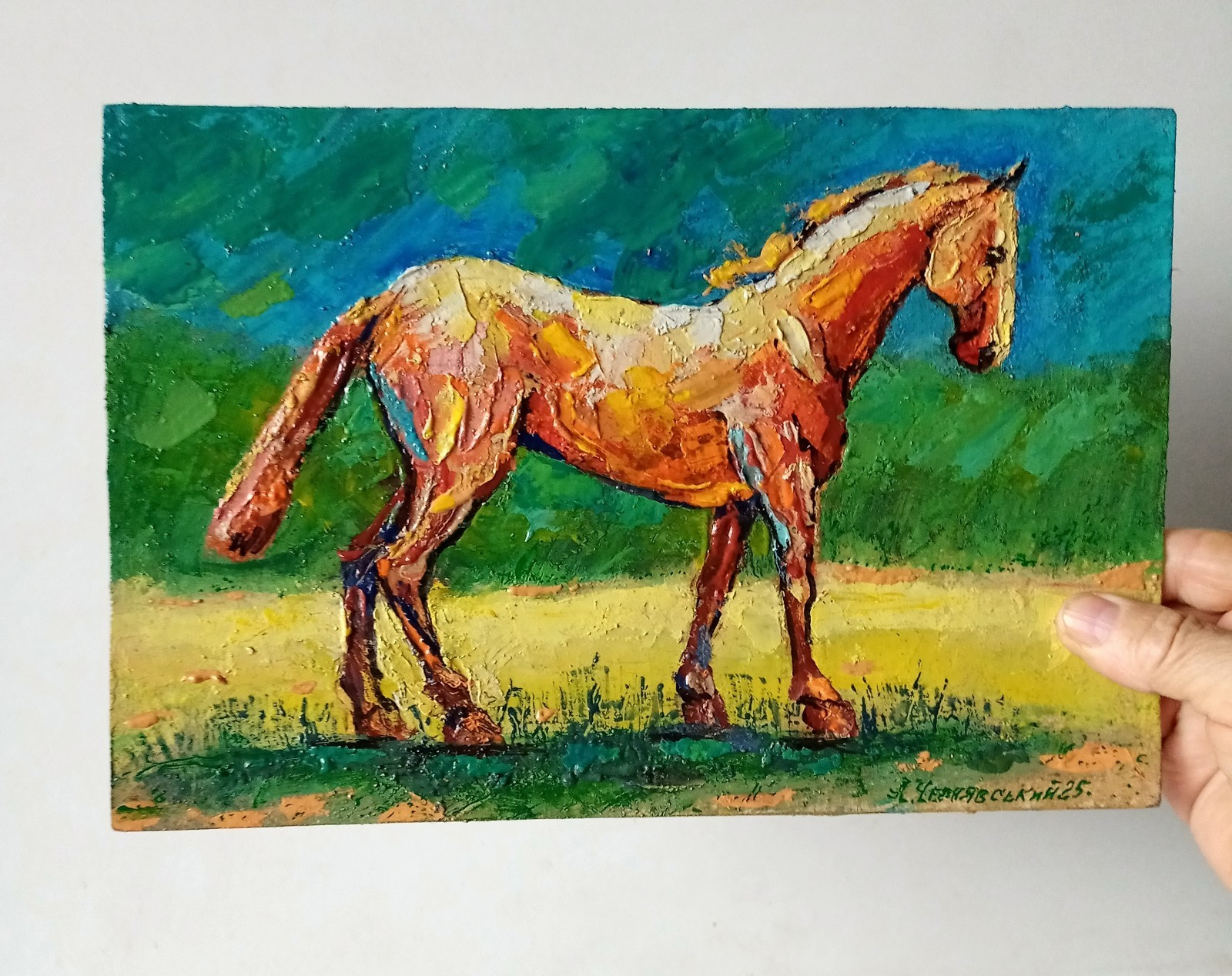 Horse Impasto Painting Original Art Impression Oil Painting 7.8 x 11.8 in