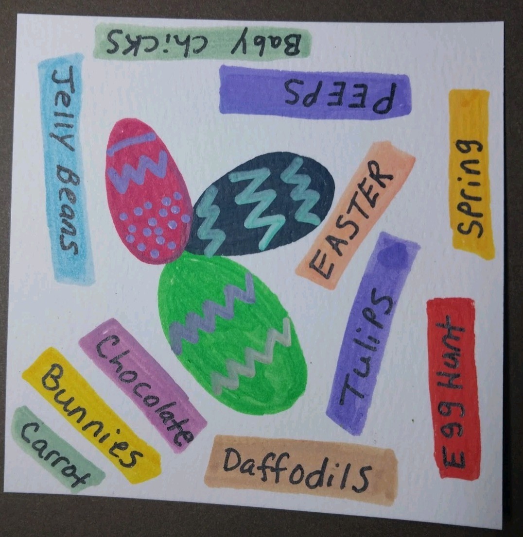 4×4 Easter Original Painting Art Fun Cute Word Artwork Whimsical Paper By GAT