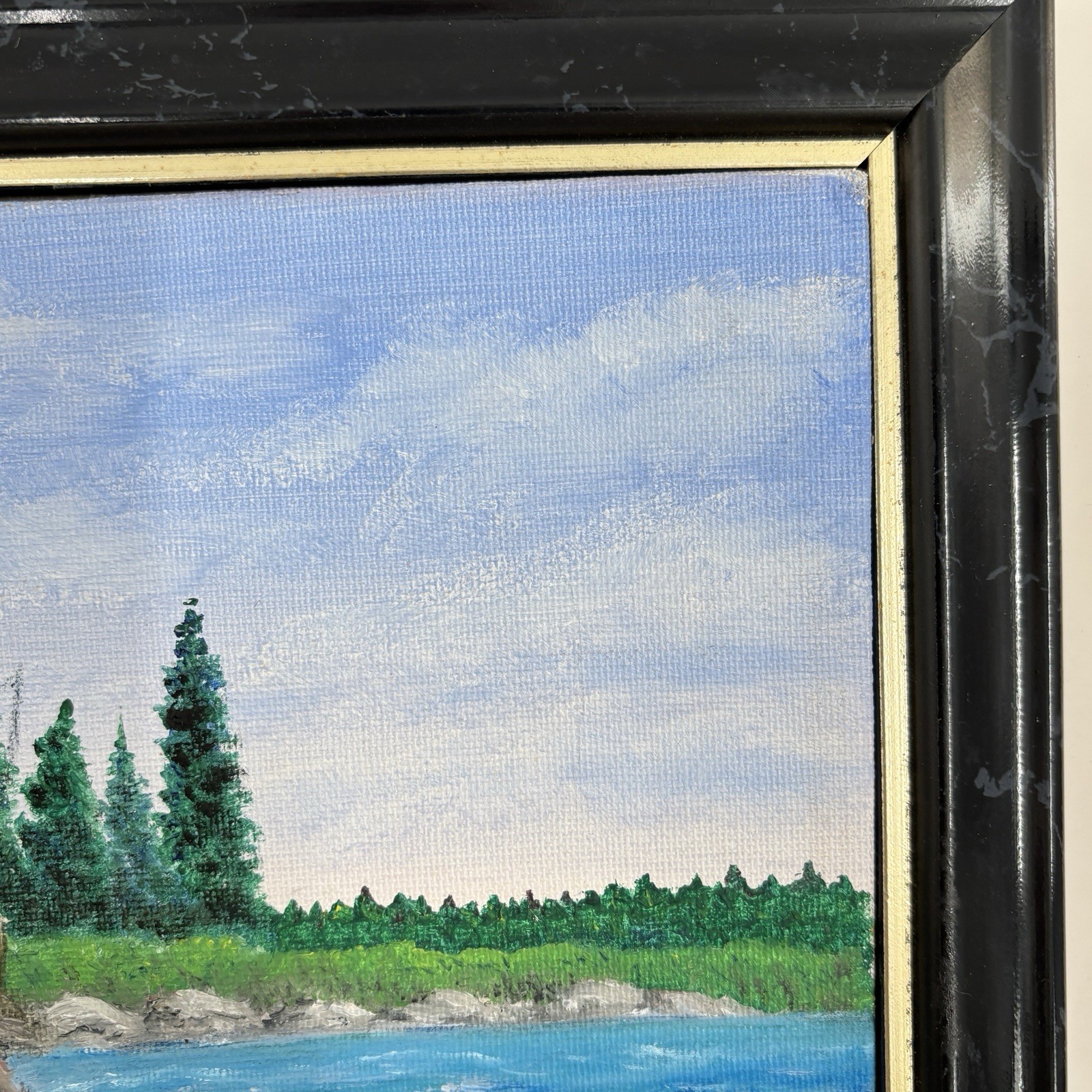 Vtg Fly Fishing Painting Maine River Scene Angler Landscape 8×10 Framed