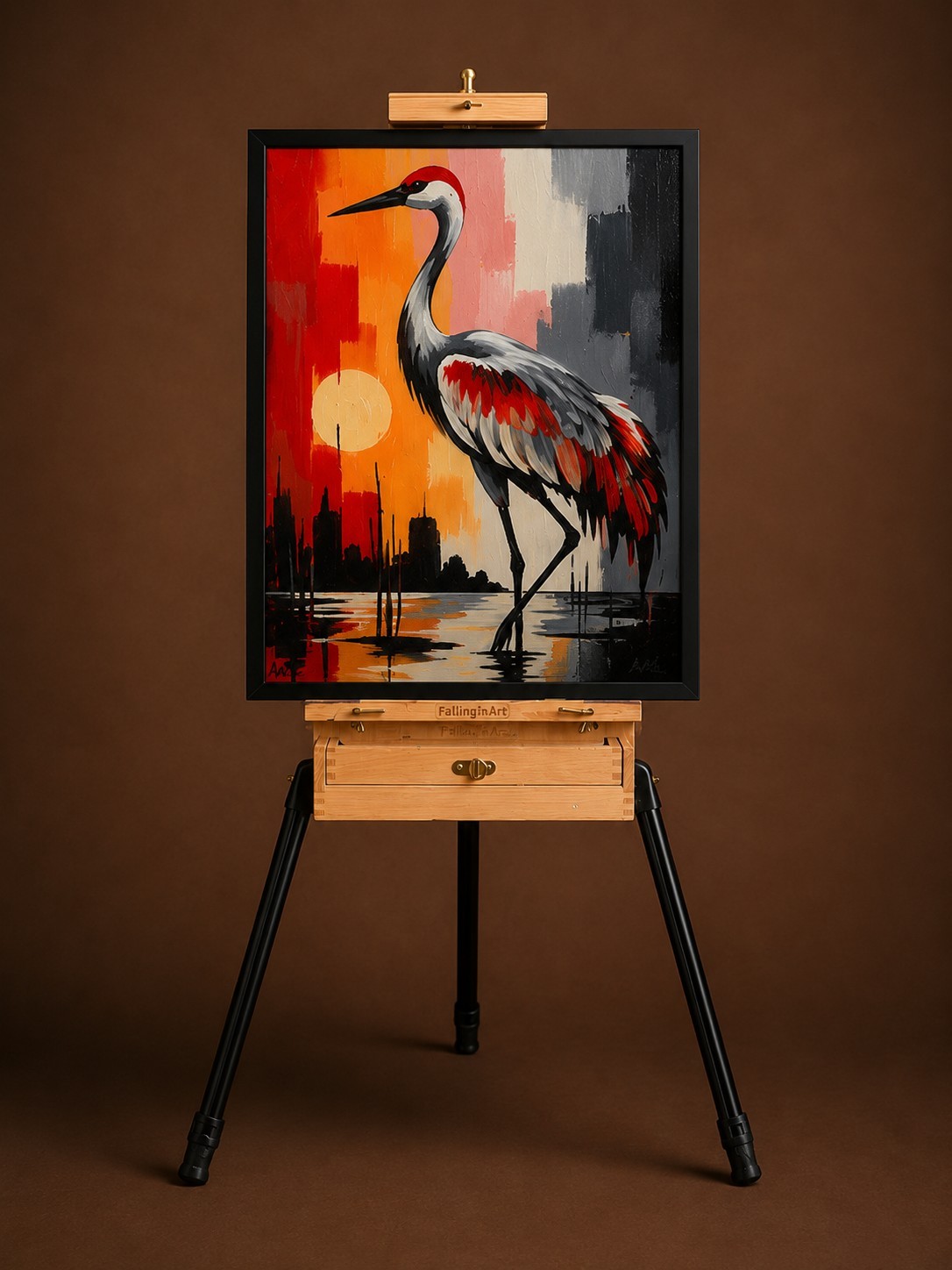 Original Sandhill Crane Painting 16×20 Acrylic on Canvas Framed Wildlife Art