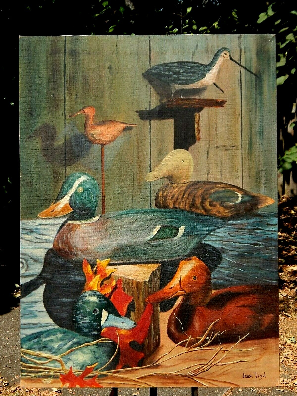 Duck Decoy Carvings, Original Oil Painting by Jean Tyzil. 22 x 30 Excellent Cond