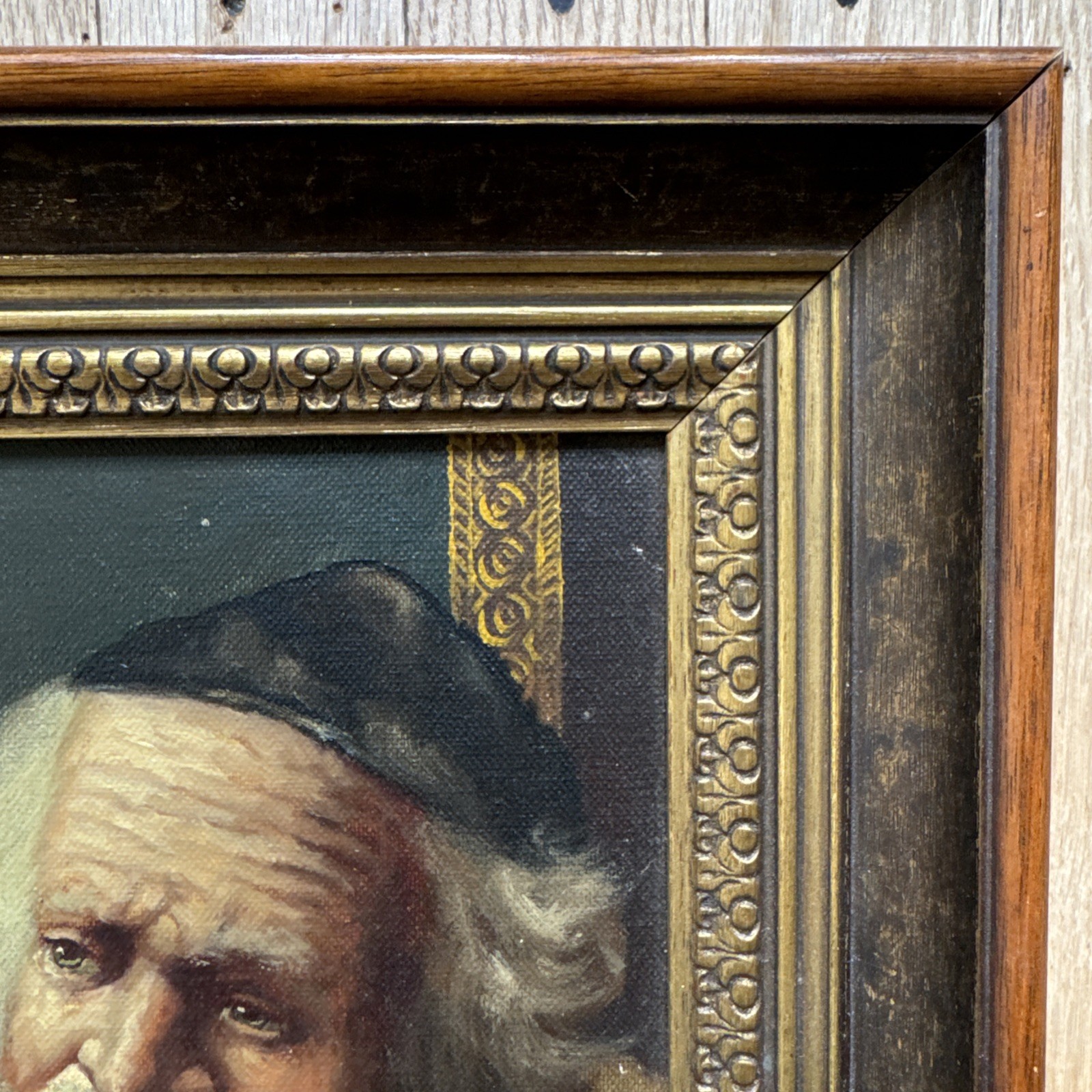 Vintage Oil Painting On Canvas Rabbi Judaica Framed And Signed -A
