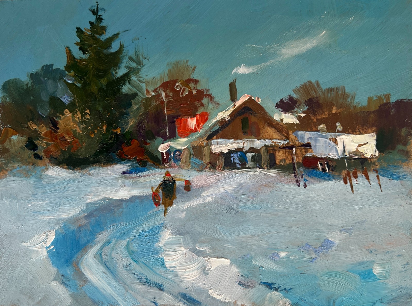 Oil Painting Winter Path Leading Home Y. Suprunchuk Unframed Original nAAA4463