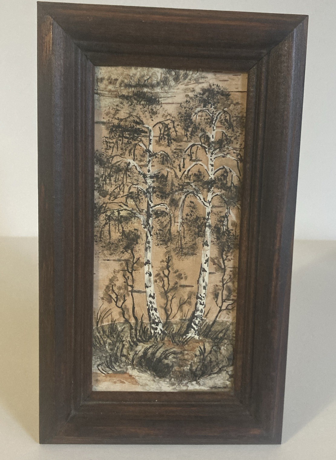 Vtg Small Russian Birch Bark Landscape Framed Artist Signed Set of 3