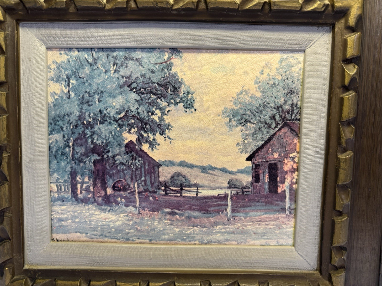 Robert Wood & Spencer Vintage Framed Litho Print – Homestead Barn– Signed, USA