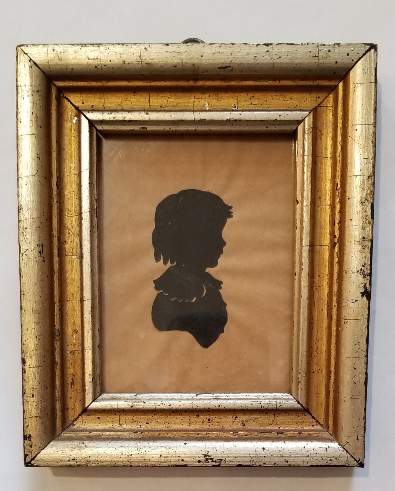 vintage Antique Hand Cut 19thc Paper Silhouette young Girl Curls Big collar