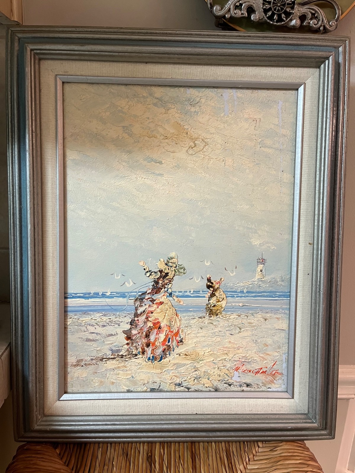 Original Oil 21”h x 17”w Canvas Painting Beach Seaside signed by Marie Charlot!