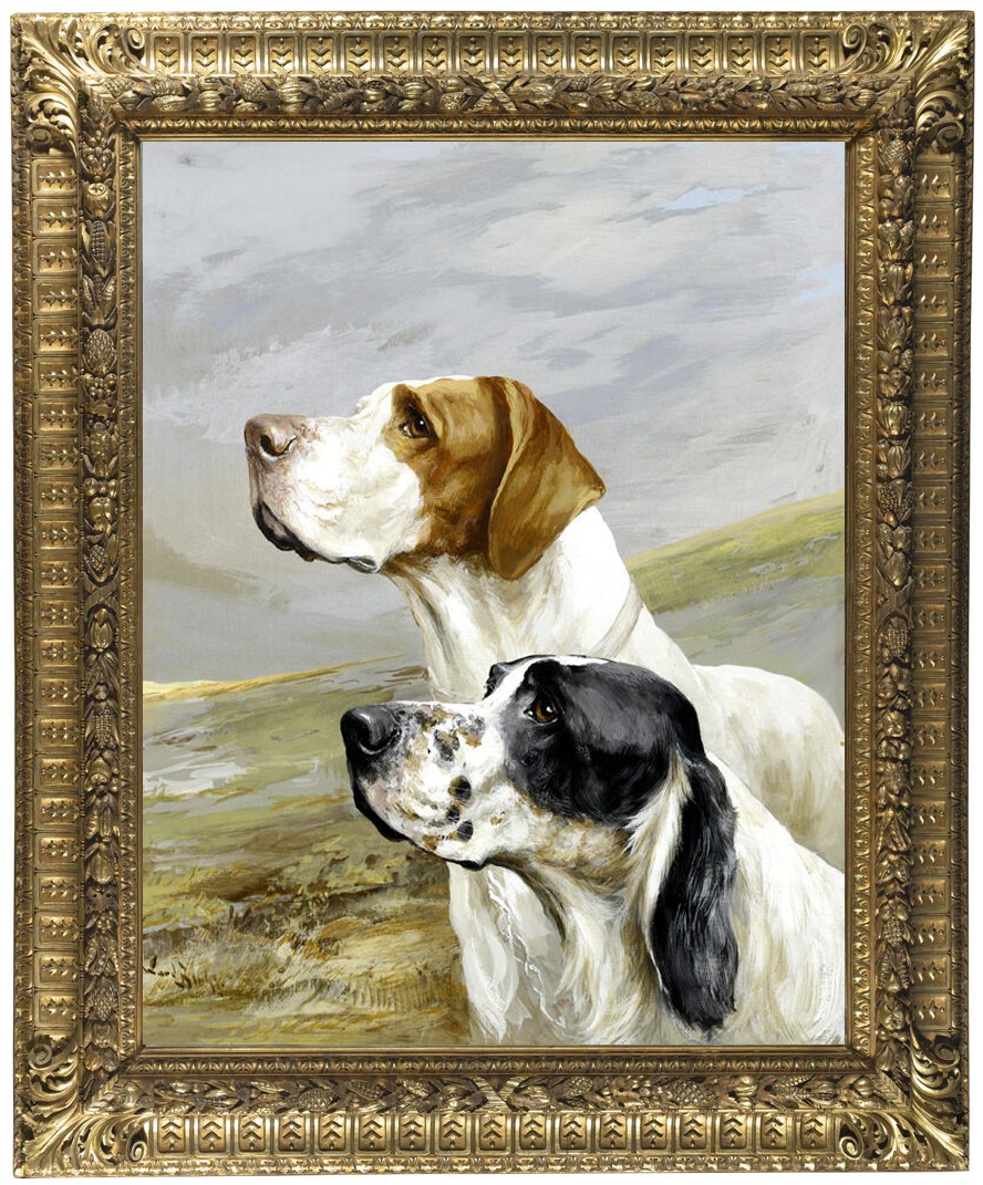 Hand-painted oil painting Animal art two hound dog on canvas 24″X36″