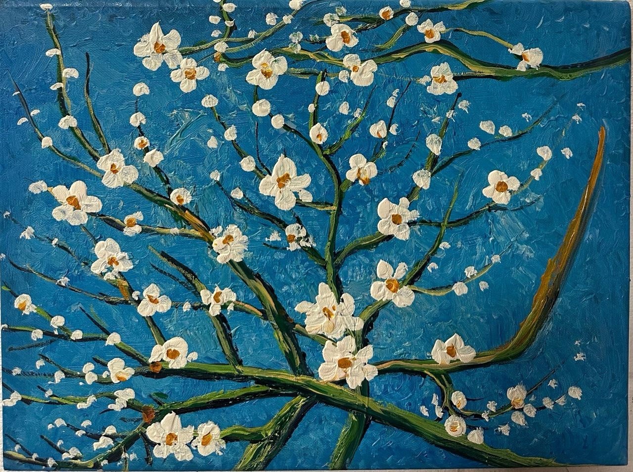 Contemporary White Blossom Tree ,Oil Painting on Canvas Textured , Floral Art