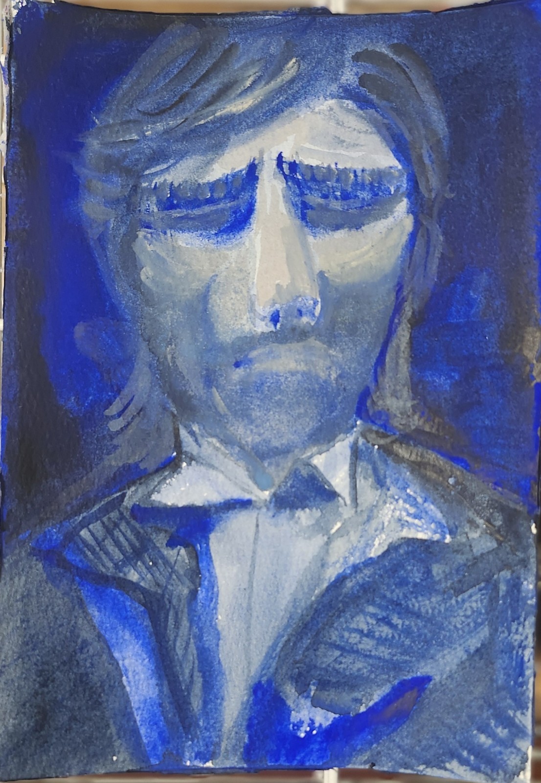 A Man In Pain Original Expressionism Watercolor On Cotton Paper Abstract 5×7