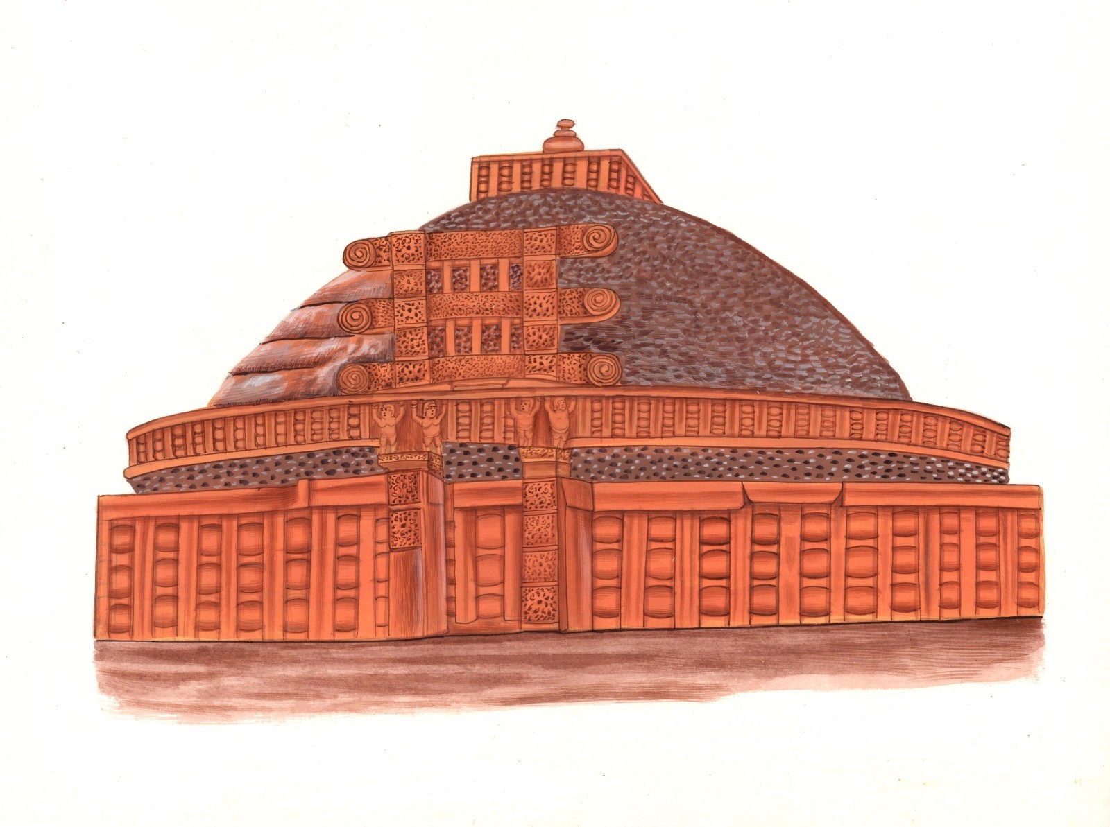 Sanchi Buddhist Stupa Painting Handmade Indian Buddha Monument Historical Art