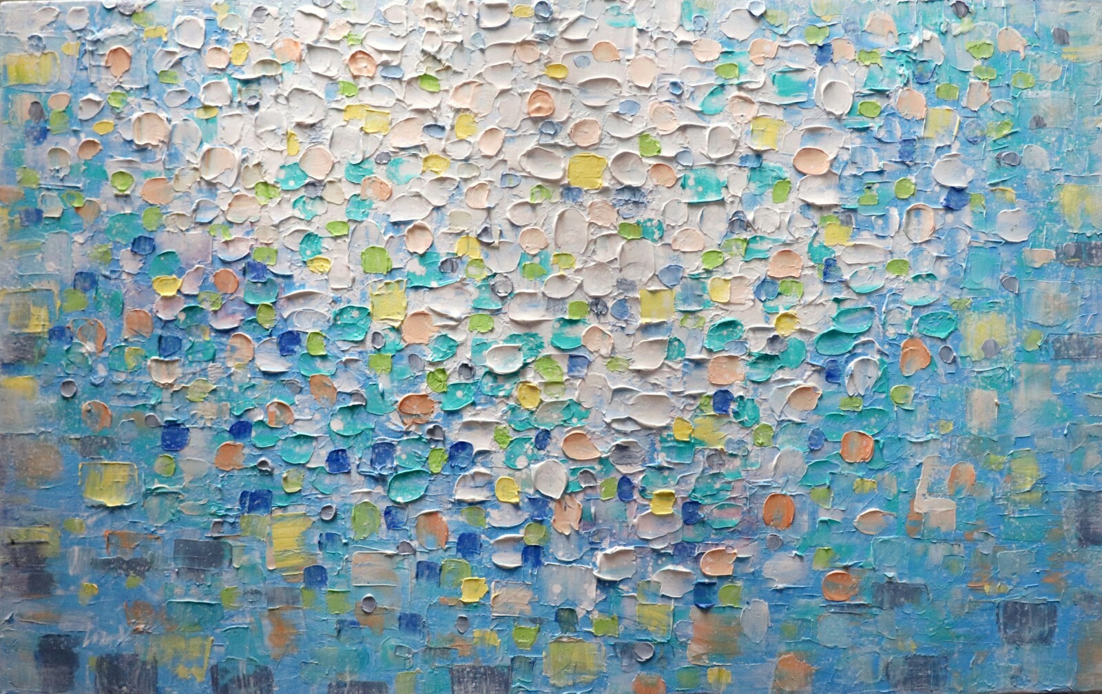 Large Textured Abstract Painting 48×30 Misty Coastal Ocean Water Art Original