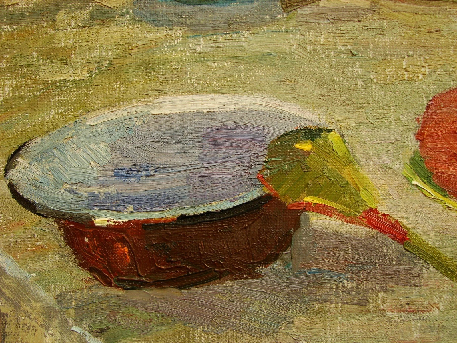 Ukrainian Soviet Oil Painting impressionism Still Life receiver kettle sunny day